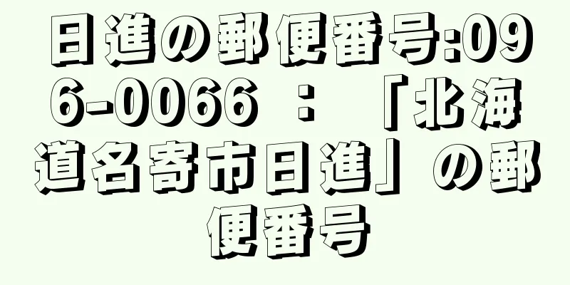 日進の郵便番号:096-0066 ： 「北海道名寄市日進」の郵便番号