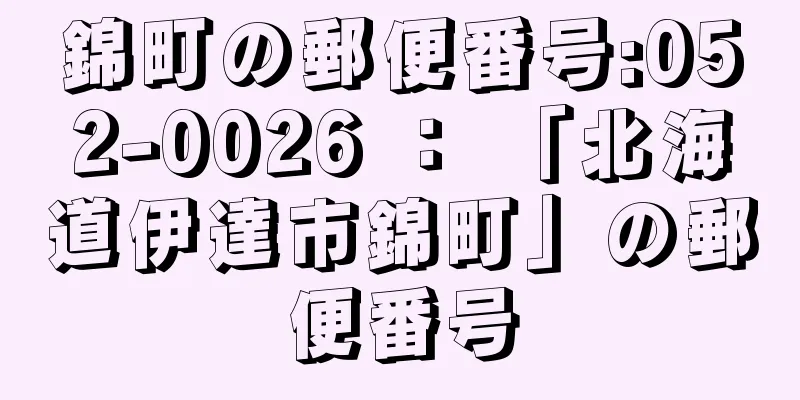 錦町の郵便番号:052-0026 ： 「北海道伊達市錦町」の郵便番号