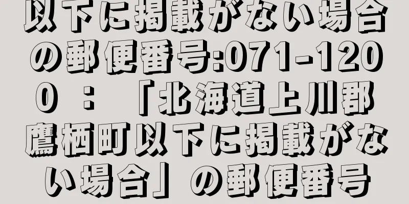 以下に掲載がない場合の郵便番号:071-1200 ： 「北海道上川郡鷹栖町以下に掲載がない場合」の郵便番号