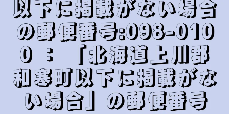 以下に掲載がない場合の郵便番号:098-0100 ： 「北海道上川郡和寒町以下に掲載がない場合」の郵便番号