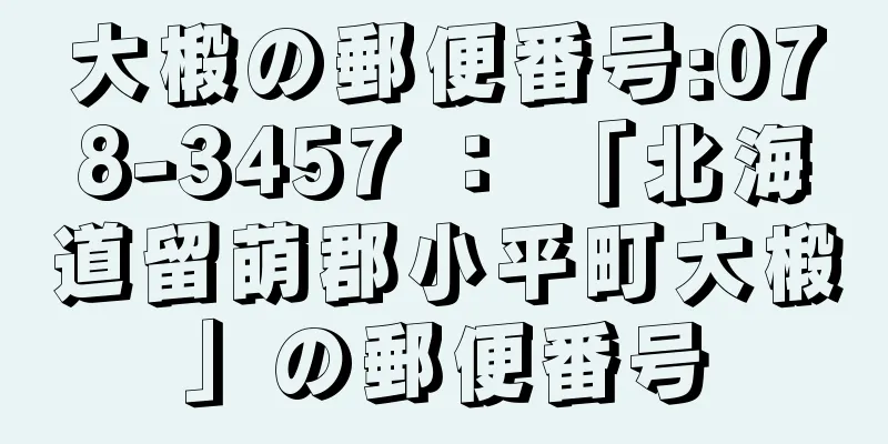 大椴の郵便番号:078-3457 ： 「北海道留萌郡小平町大椴」の郵便番号