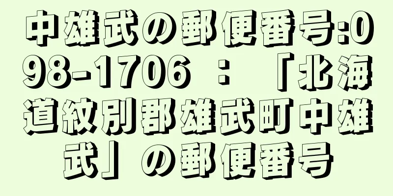 中雄武の郵便番号:098-1706 ： 「北海道紋別郡雄武町中雄武」の郵便番号