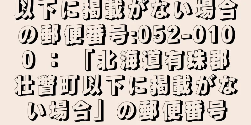 以下に掲載がない場合の郵便番号:052-0100 ： 「北海道有珠郡壮瞥町以下に掲載がない場合」の郵便番号