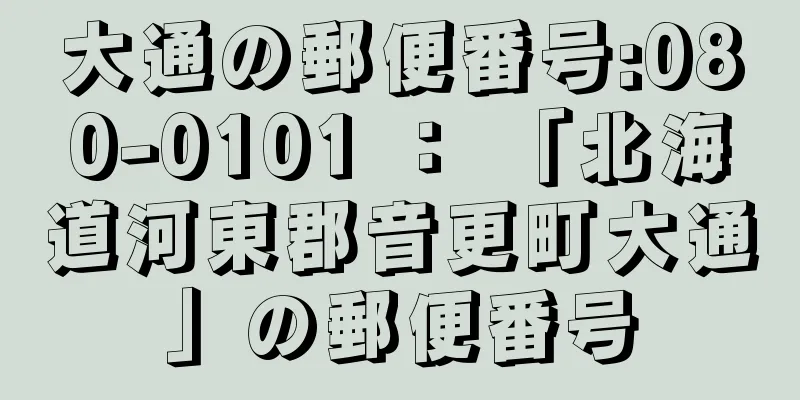 大通の郵便番号:080-0101 ： 「北海道河東郡音更町大通」の郵便番号