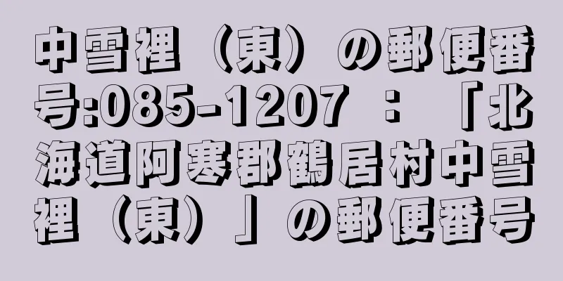 中雪裡（東）の郵便番号:085-1207 ： 「北海道阿寒郡鶴居村中雪裡（東）」の郵便番号