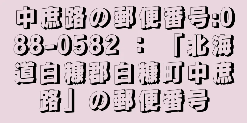 中庶路の郵便番号:088-0582 ： 「北海道白糠郡白糠町中庶路」の郵便番号