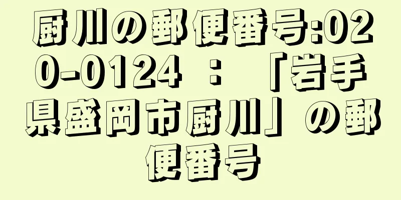 厨川の郵便番号:020-0124 ： 「岩手県盛岡市厨川」の郵便番号