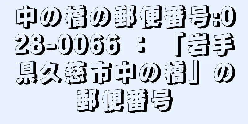 中の橋の郵便番号:028-0066 ： 「岩手県久慈市中の橋」の郵便番号