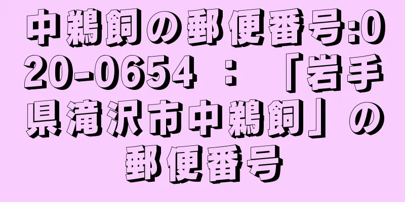 中鵜飼の郵便番号:020-0654 ： 「岩手県滝沢市中鵜飼」の郵便番号