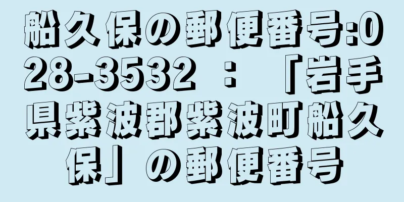 船久保の郵便番号:028-3532 ： 「岩手県紫波郡紫波町船久保」の郵便番号