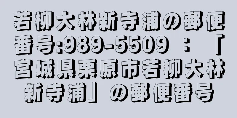 若柳大林新寺浦の郵便番号:989-5509 ： 「宮城県栗原市若柳大林新寺浦」の郵便番号