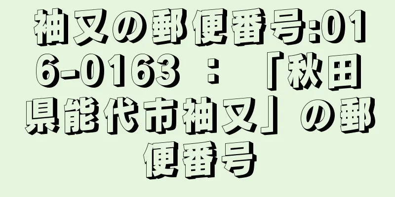 袖又の郵便番号:016-0163 ： 「秋田県能代市袖又」の郵便番号