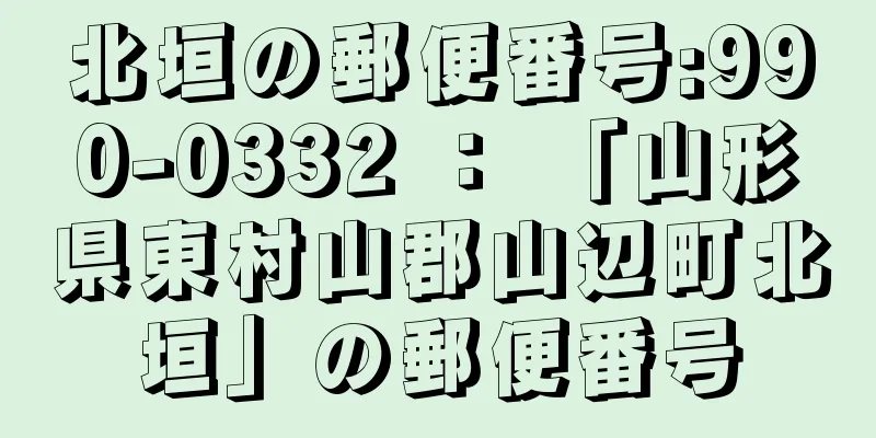 北垣の郵便番号:990-0332 ： 「山形県東村山郡山辺町北垣」の郵便番号