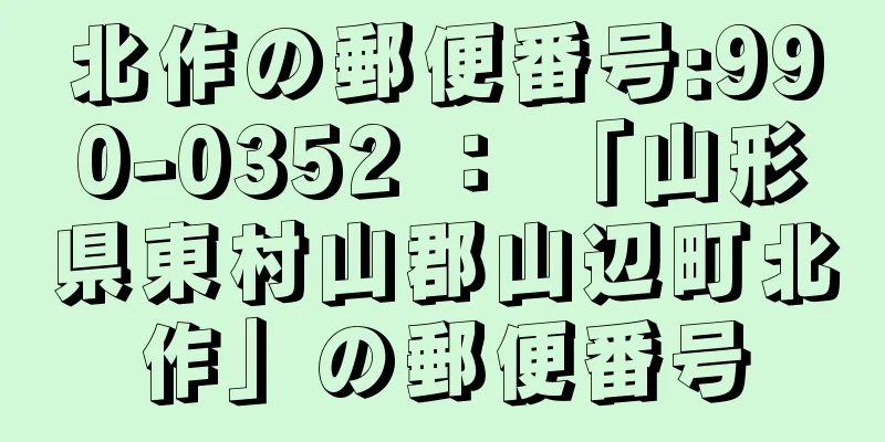 北作の郵便番号:990-0352 ： 「山形県東村山郡山辺町北作」の郵便番号