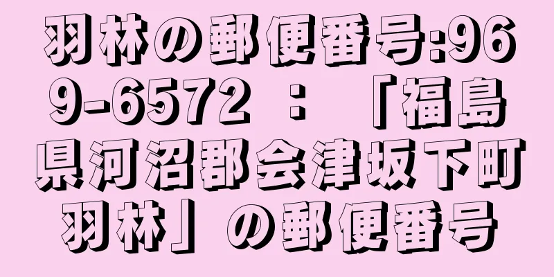 羽林の郵便番号:969-6572 ： 「福島県河沼郡会津坂下町羽林」の郵便番号