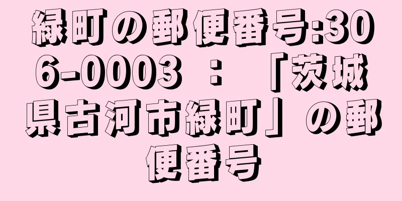 緑町の郵便番号:306-0003 ： 「茨城県古河市緑町」の郵便番号