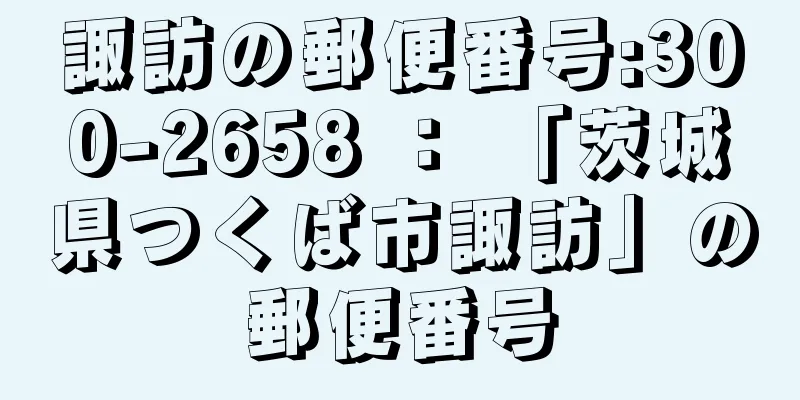 諏訪の郵便番号:300-2658 ： 「茨城県つくば市諏訪」の郵便番号