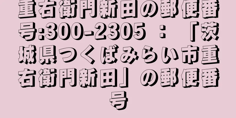 重右衛門新田の郵便番号:300-2305 ： 「茨城県つくばみらい市重右衛門新田」の郵便番号