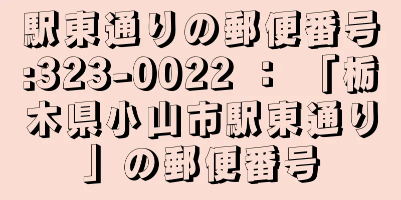 駅東通りの郵便番号:323-0022 ： 「栃木県小山市駅東通り」の郵便番号