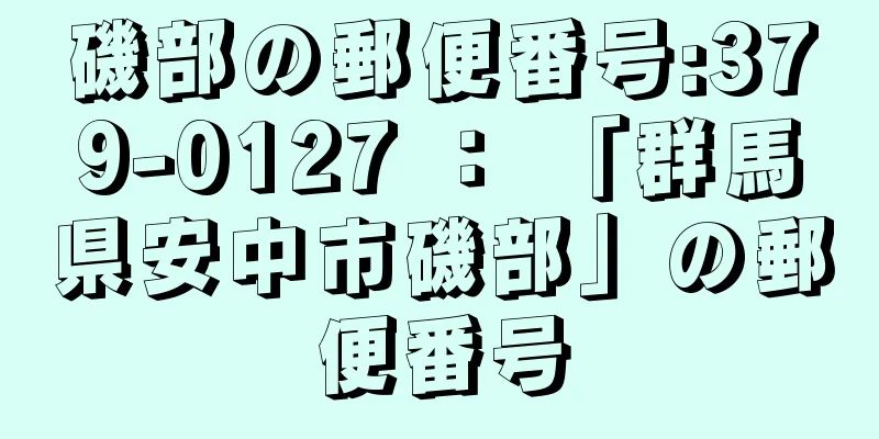 磯部の郵便番号:379-0127 ： 「群馬県安中市磯部」の郵便番号