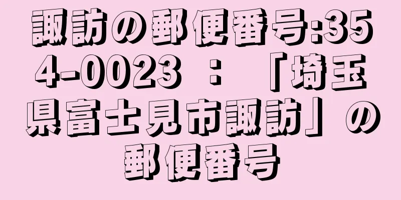 諏訪の郵便番号:354-0023 ： 「埼玉県富士見市諏訪」の郵便番号