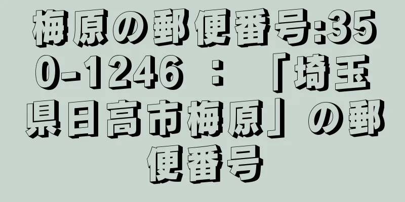 梅原の郵便番号:350-1246 ： 「埼玉県日高市梅原」の郵便番号