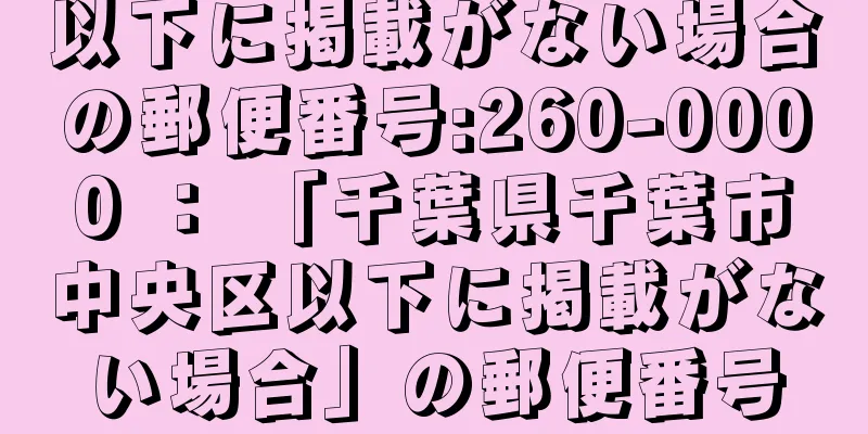 以下に掲載がない場合の郵便番号:260-0000 ： 「千葉県千葉市中央区以下に掲載がない場合」の郵便番号