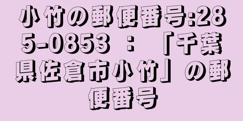 小竹の郵便番号:285-0853 ： 「千葉県佐倉市小竹」の郵便番号