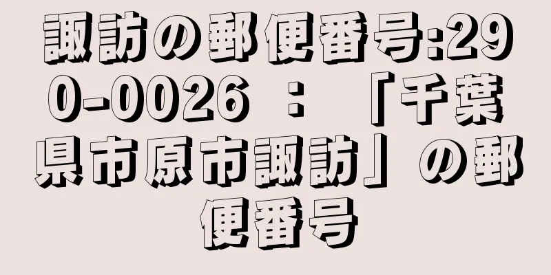 諏訪の郵便番号:290-0026 ： 「千葉県市原市諏訪」の郵便番号