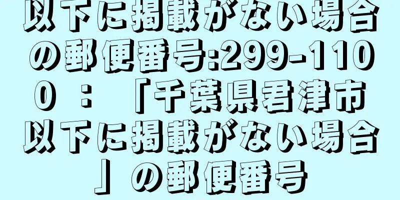 以下に掲載がない場合の郵便番号:299-1100 ： 「千葉県君津市以下に掲載がない場合」の郵便番号