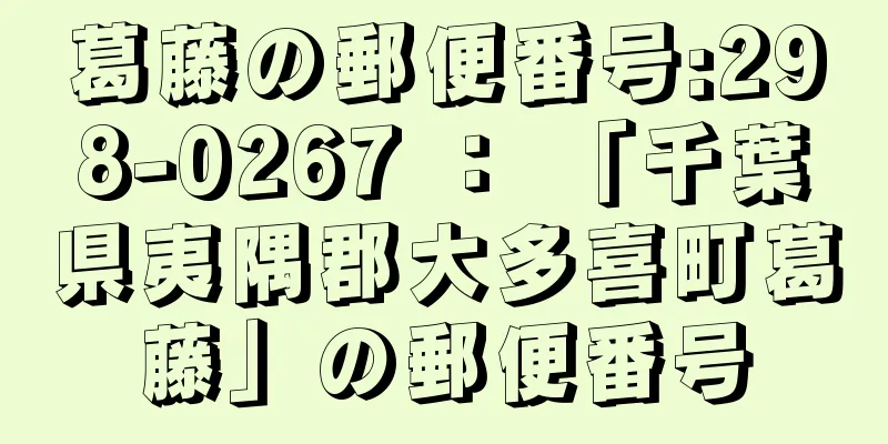 葛藤の郵便番号:298-0267 ： 「千葉県夷隅郡大多喜町葛藤」の郵便番号