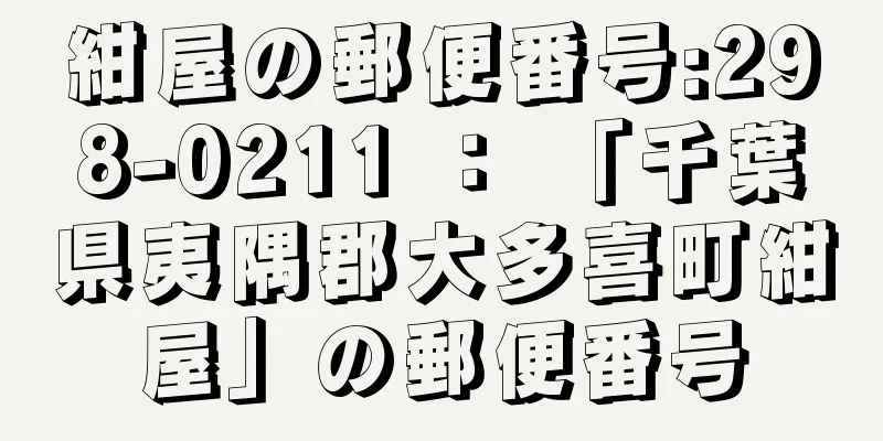 紺屋の郵便番号:298-0211 ： 「千葉県夷隅郡大多喜町紺屋」の郵便番号