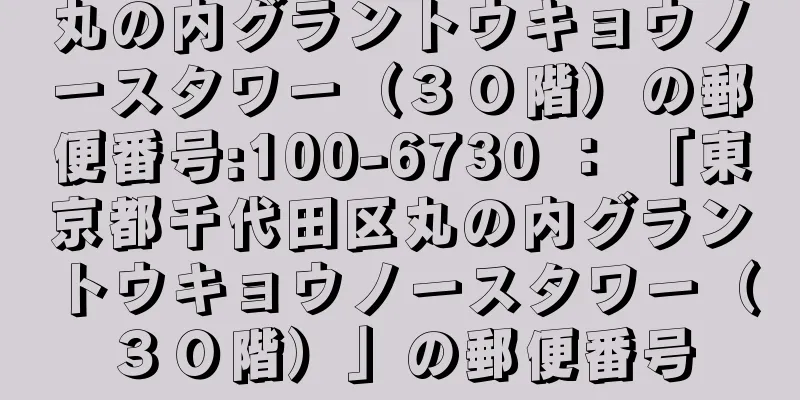 丸の内グラントウキョウノースタワー（３０階）の郵便番号:100-6730 ： 「東京都千代田区丸の内グラントウキョウノースタワー（３０階）」の郵便番号