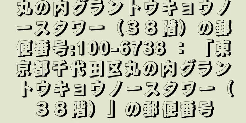 丸の内グラントウキョウノースタワー（３８階）の郵便番号:100-6738 ： 「東京都千代田区丸の内グラントウキョウノースタワー（３８階）」の郵便番号