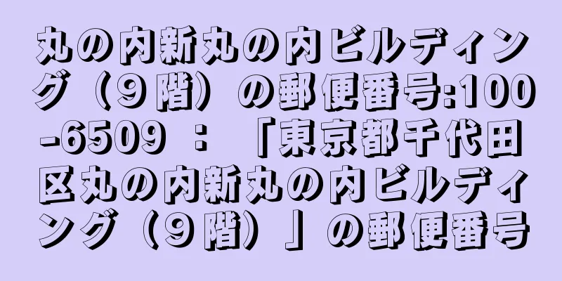 丸の内新丸の内ビルディング（９階）の郵便番号:100-6509 ： 「東京都千代田区丸の内新丸の内ビルディング（９階）」の郵便番号