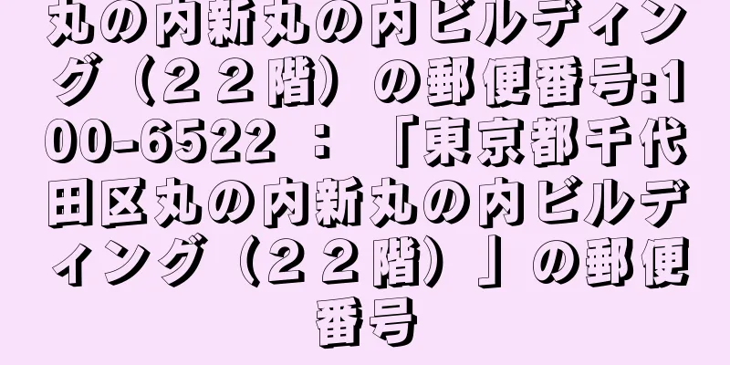 丸の内新丸の内ビルディング（２２階）の郵便番号:100-6522 ： 「東京都千代田区丸の内新丸の内ビルディング（２２階）」の郵便番号