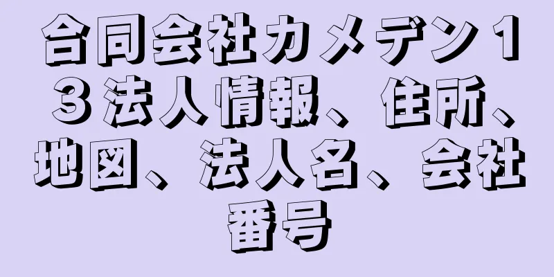 合同会社カメデン１３法人情報、住所、地図、法人名、会社番号