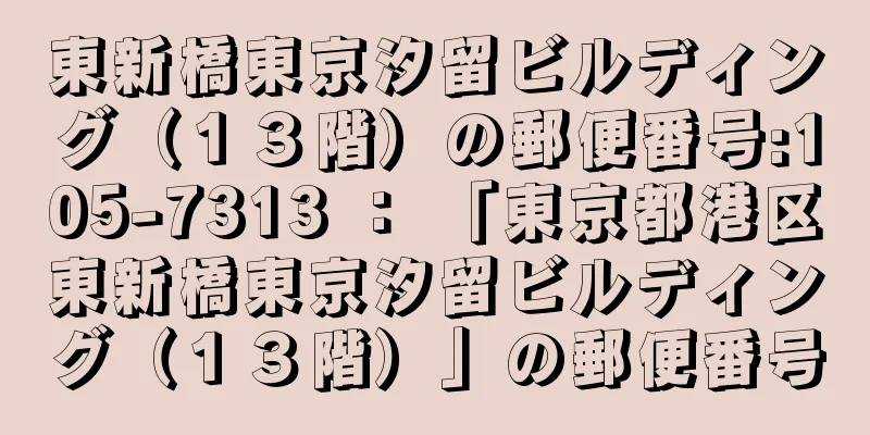 東新橋東京汐留ビルディング（１３階）の郵便番号:105-7313 ： 「東京都港区東新橋東京汐留ビルディング（１３階）」の郵便番号