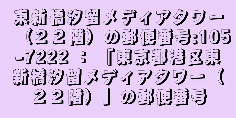 東新橋汐留メディアタワー（２２階）の郵便番号:105-7222 ： 「東京都港区東新橋汐留メディアタワー（２２階）」の郵便番号