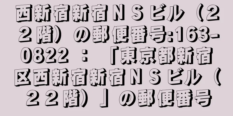 西新宿新宿ＮＳビル（２２階）の郵便番号:163-0822 ： 「東京都新宿区西新宿新宿ＮＳビル（２２階）」の郵便番号