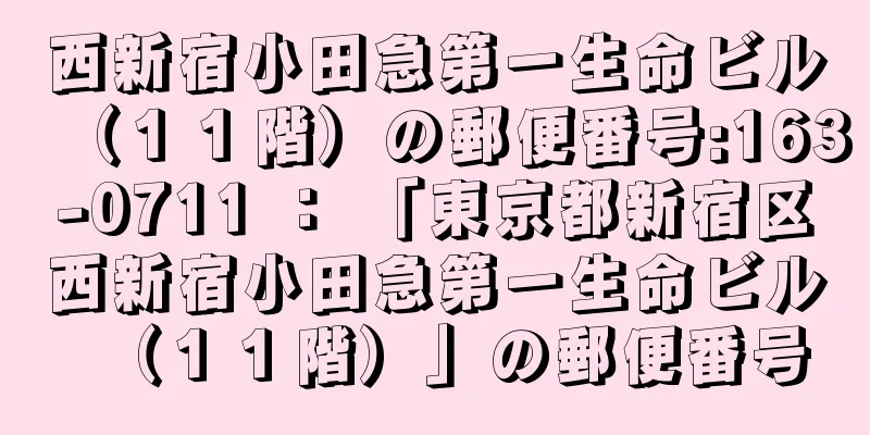 西新宿小田急第一生命ビル（１１階）の郵便番号:163-0711 ： 「東京都新宿区西新宿小田急第一生命ビル（１１階）」の郵便番号