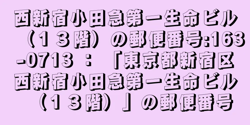 西新宿小田急第一生命ビル（１３階）の郵便番号:163-0713 ： 「東京都新宿区西新宿小田急第一生命ビル（１３階）」の郵便番号