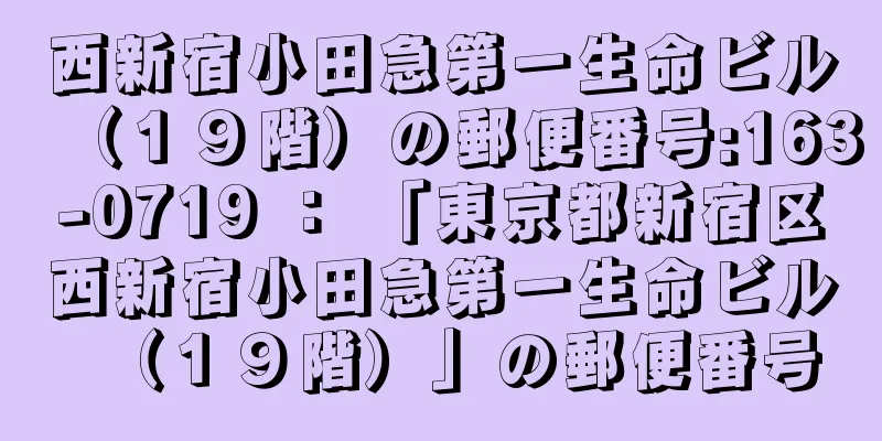 西新宿小田急第一生命ビル（１９階）の郵便番号:163-0719 ： 「東京都新宿区西新宿小田急第一生命ビル（１９階）」の郵便番号