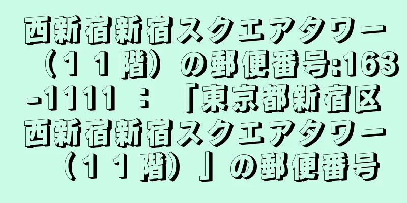 西新宿新宿スクエアタワー（１１階）の郵便番号:163-1111 ： 「東京都新宿区西新宿新宿スクエアタワー（１１階）」の郵便番号