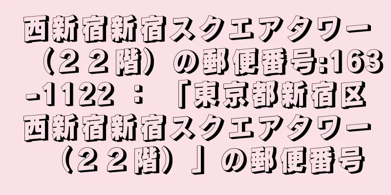 西新宿新宿スクエアタワー（２２階）の郵便番号:163-1122 ： 「東京都新宿区西新宿新宿スクエアタワー（２２階）」の郵便番号