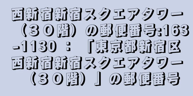 西新宿新宿スクエアタワー（３０階）の郵便番号:163-1130 ： 「東京都新宿区西新宿新宿スクエアタワー（３０階）」の郵便番号