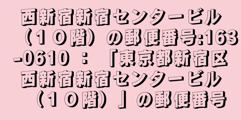 西新宿新宿センタービル（１０階）の郵便番号:163-0610 ： 「東京都新宿区西新宿新宿センタービル（１０階）」の郵便番号