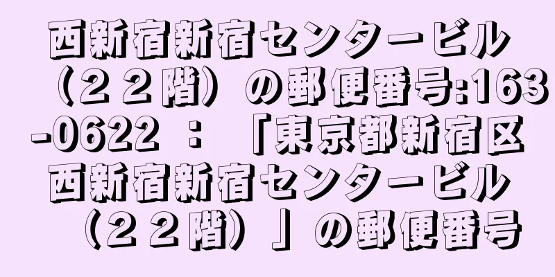 西新宿新宿センタービル（２２階）の郵便番号:163-0622 ： 「東京都新宿区西新宿新宿センタービル（２２階）」の郵便番号