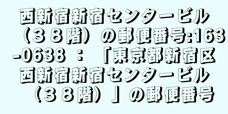 西新宿新宿センタービル（３８階）の郵便番号:163-0638 ： 「東京都新宿区西新宿新宿センタービル（３８階）」の郵便番号