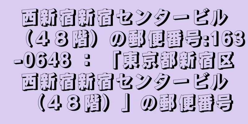 西新宿新宿センタービル（４８階）の郵便番号:163-0648 ： 「東京都新宿区西新宿新宿センタービル（４８階）」の郵便番号